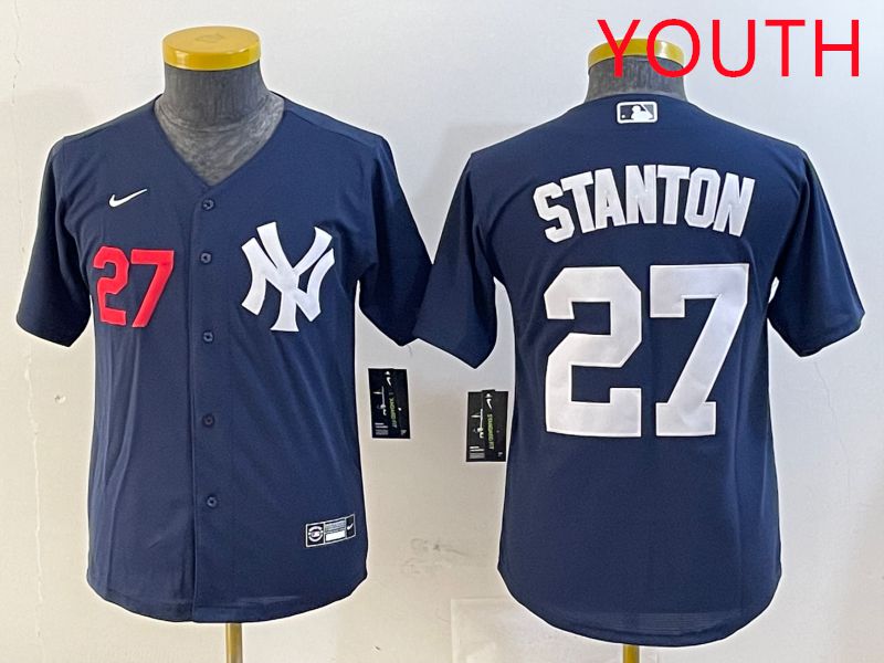 Youth New York Yankees #27 Stanton Blue Game 2025 Nike MLB Jersey style 2